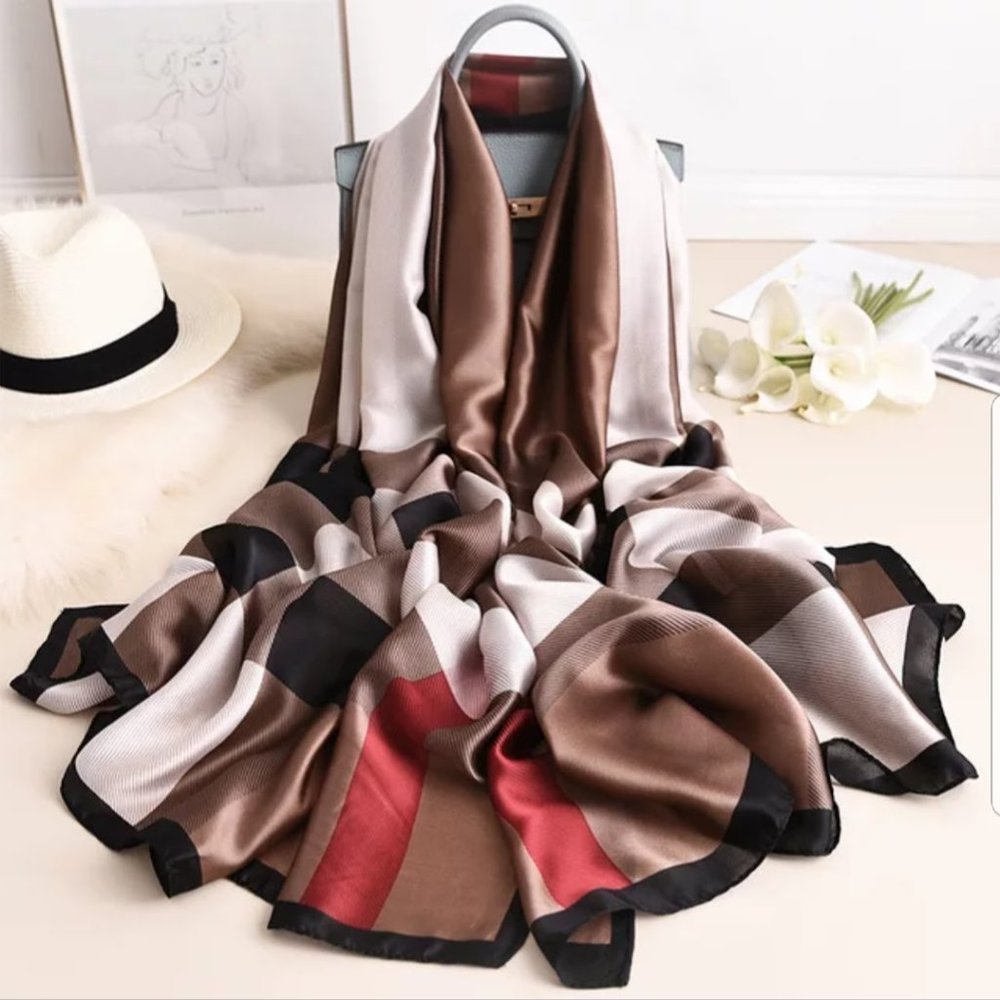 Luxury Designer Satin Silk Scarf / Unisex Scarf